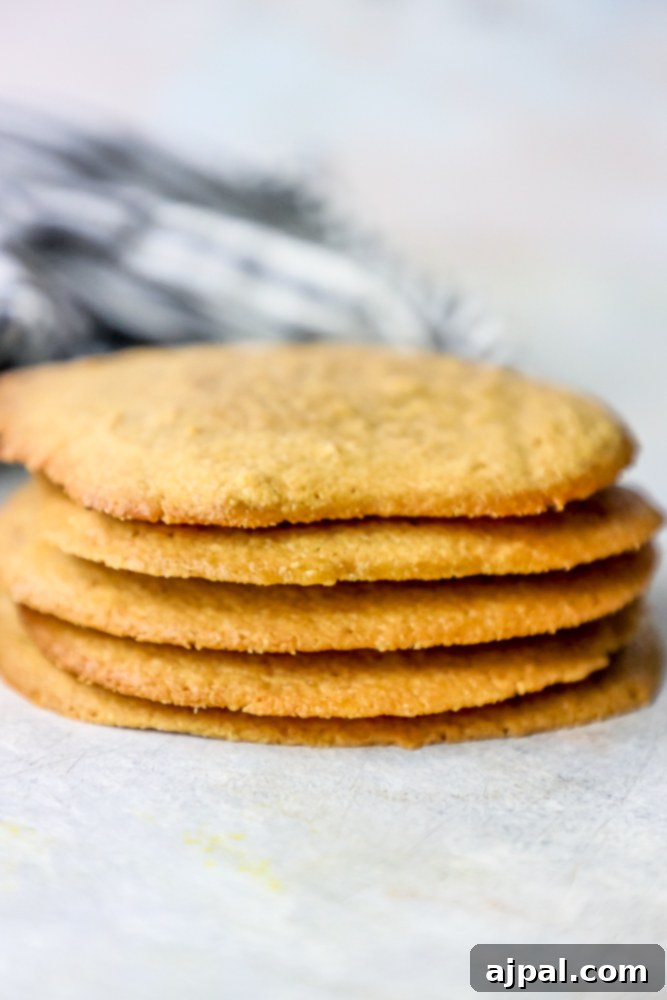 No-Fuss Keto Peanut Butter Cookies 4 Several stacked peanut butter cookies, demonstrating their golden-brown finish and irresistible appeal.