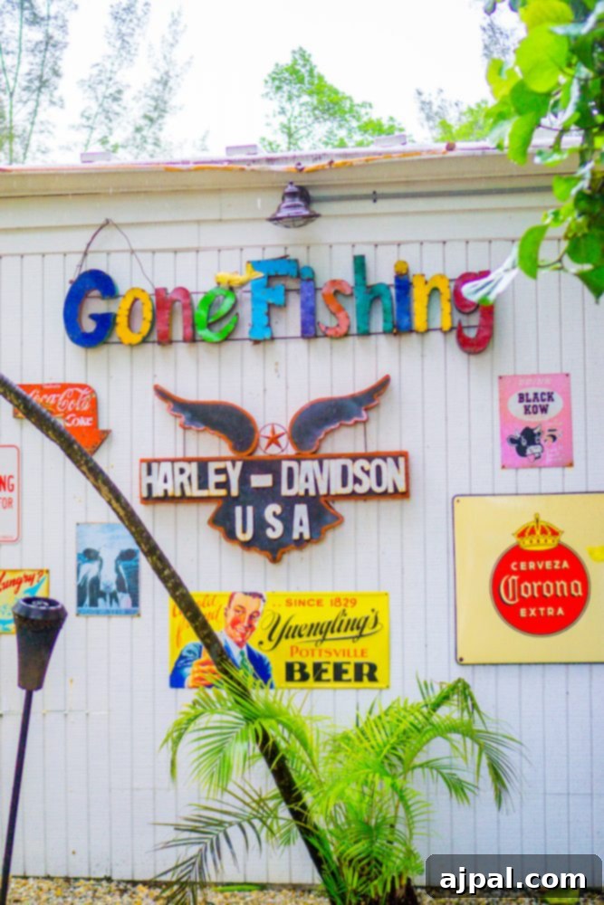 Savor Sanibel: A Culinary Journey 11 A building with a sign that says gone fishing, serving delicious desserts and dinner on Sanibel Island, Florida.