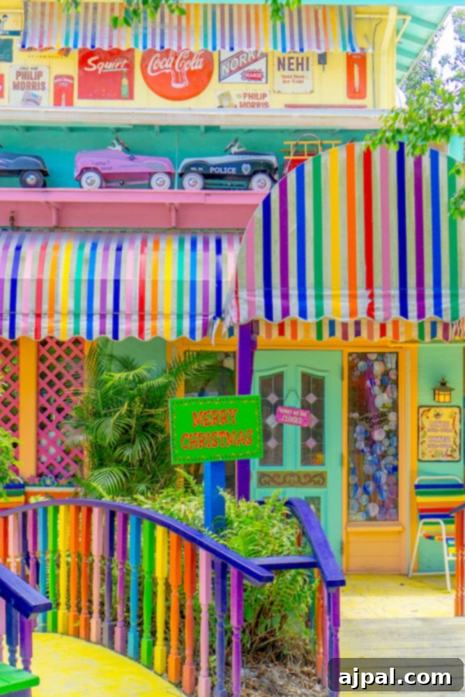 Savor Sanibel: A Culinary Journey 15 A colorful building with a rainbow striped awning offering the best dessert on Sanibel Island, Florida.