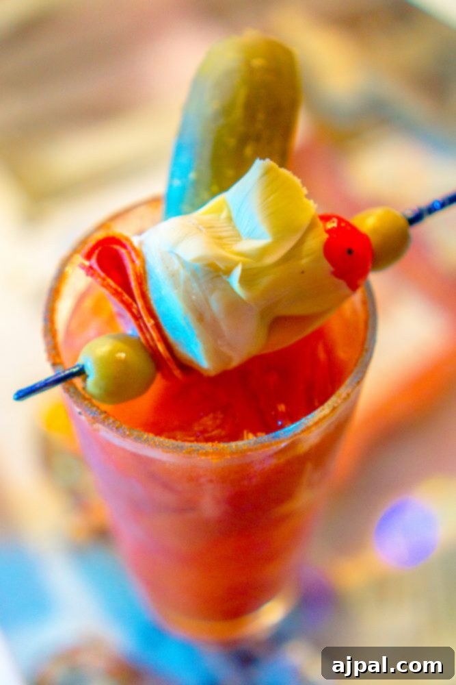 Savor Sanibel: A Culinary Journey 22 A flavorful bloody mary topped with a tangy pickle - the perfect drink to enjoy during dinner on Sanibel Island, Florida.