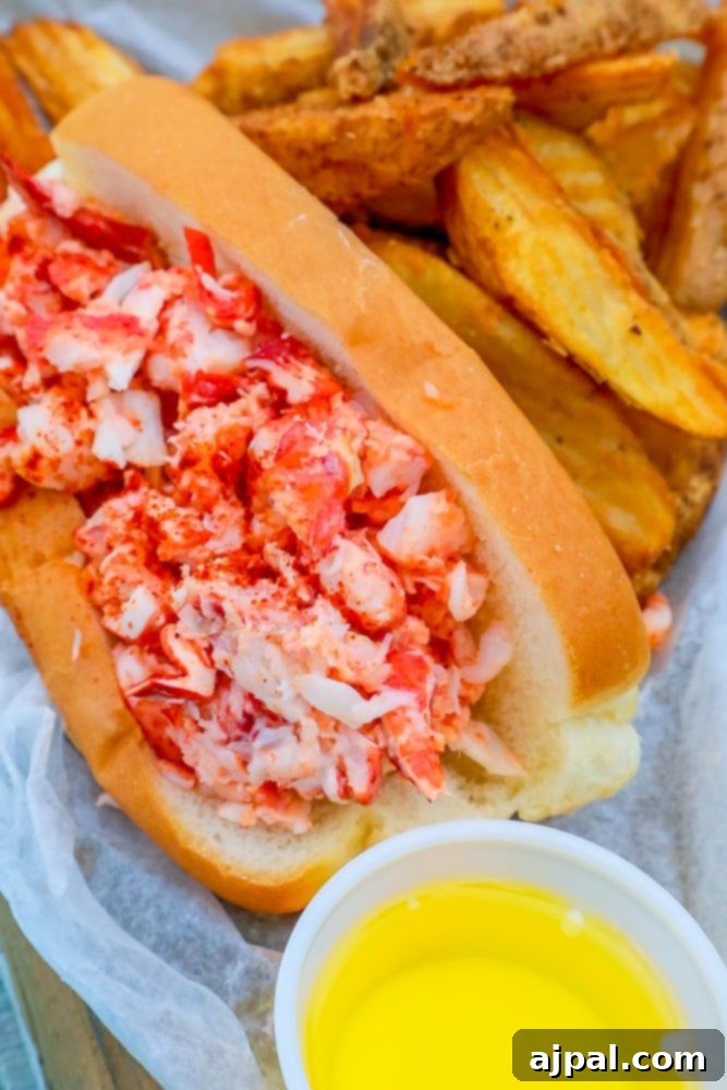 Savor Sanibel: A Culinary Journey 39 What to Eat on Sanibel Island Florida: A delicious lobster hot dog with fries and dipping sauce.