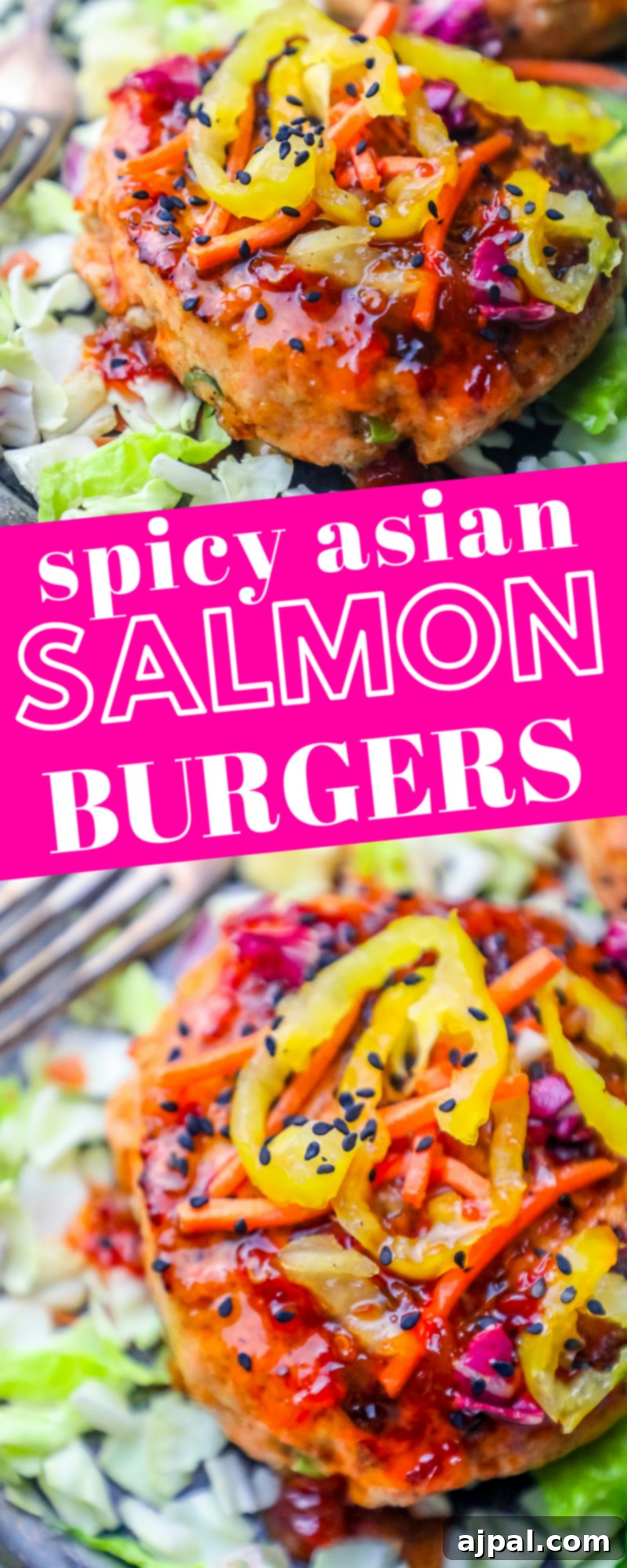 Sweet Chili Glazed Asian Salmon Burgers 5 A close-up shot of a perfectly cooked, easy and spicy Asian keto salmon burger, ready to be served.