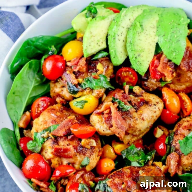 Ultimate B.L.A.T Chicken Thigh Salad 7 Chicken salad with avocado and bacon.