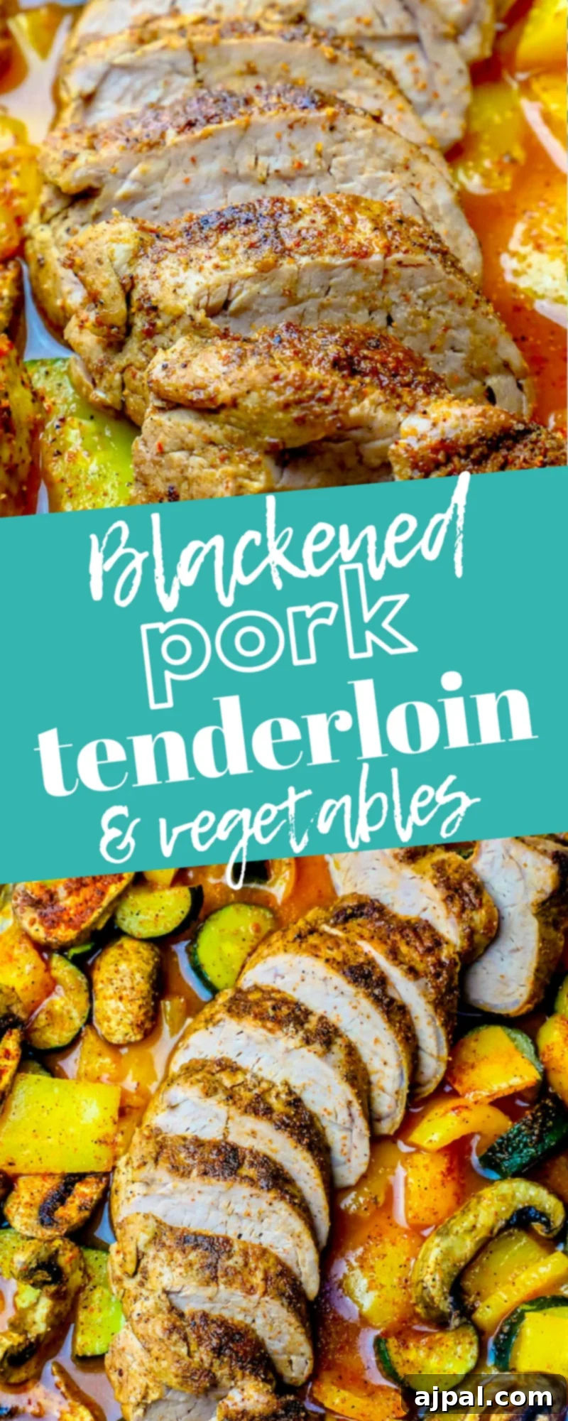 Sheet pan blackened baked pork tenderloin and vegetables recipe.