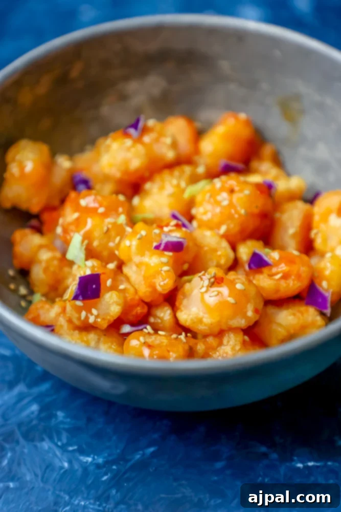 picture of bang bang fried shrimp with sesame seeds in a bowl