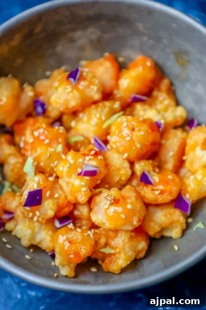picture of bang bang fried shrimp with sesame seeds in a bowl