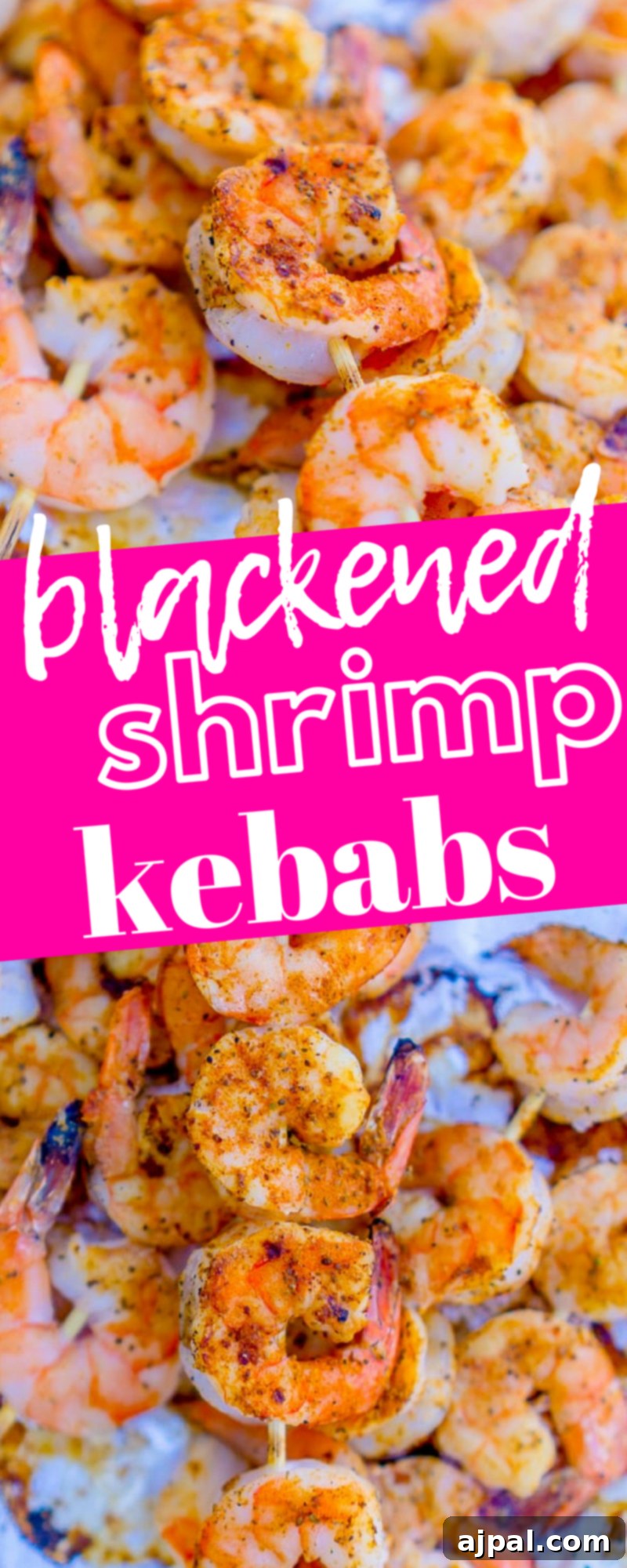 Quick Blackened Shrimp Skewers 5 Beautifully plated easy blackened shrimp kebabs, ready to serve.