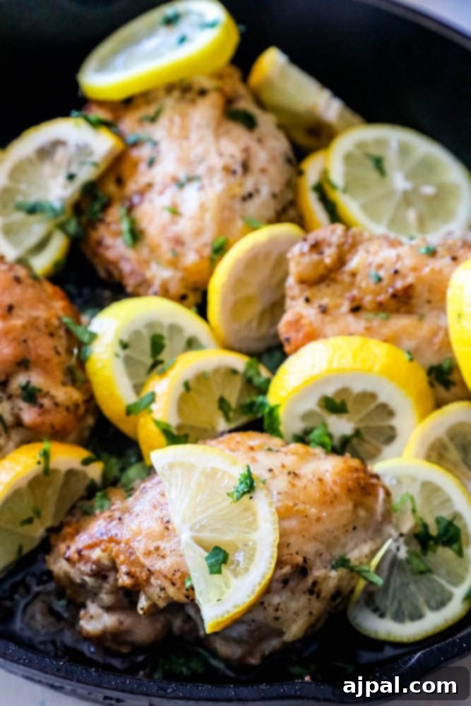 Zesty Lemon Chicken Perfection 6 sliced lemons in a pan with chicken thighs