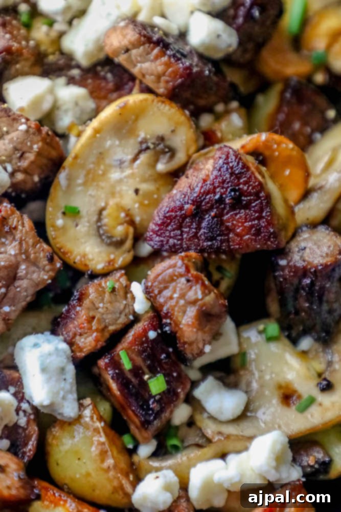 Savory Blue Cheese Steak and Potato Skillet 4 one pot steak and potatoes skillet recipe picture