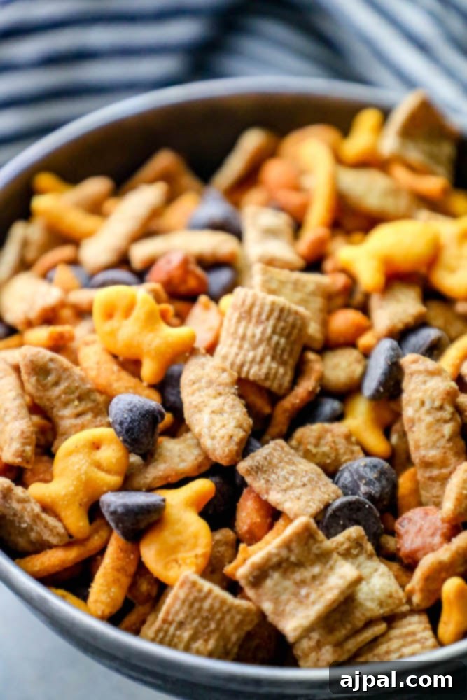 A tantalizing bowl of the best spicy sweet snack mix recipe, showcasing its irresistible blend of flavors and textures.