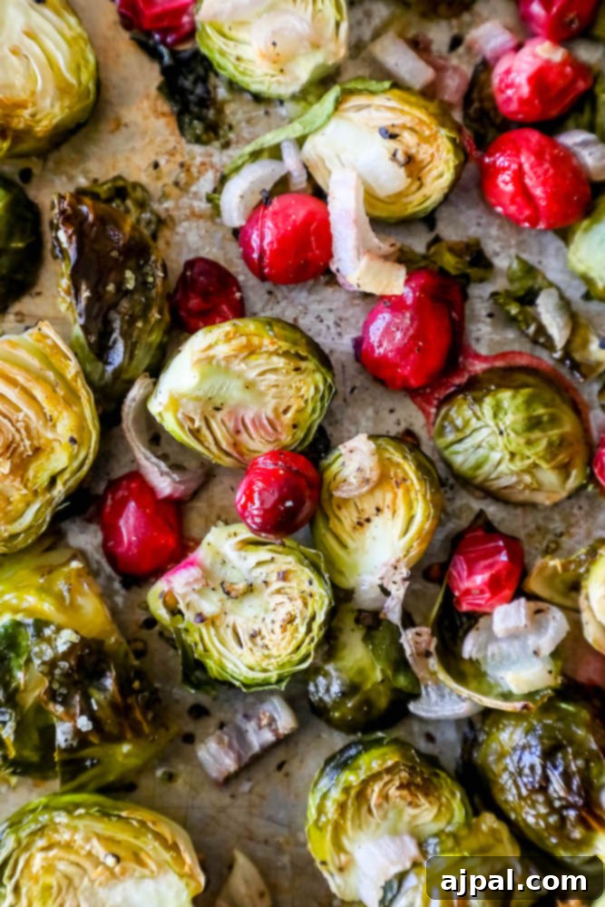 brussels sprouts with cranberries on sheet pan