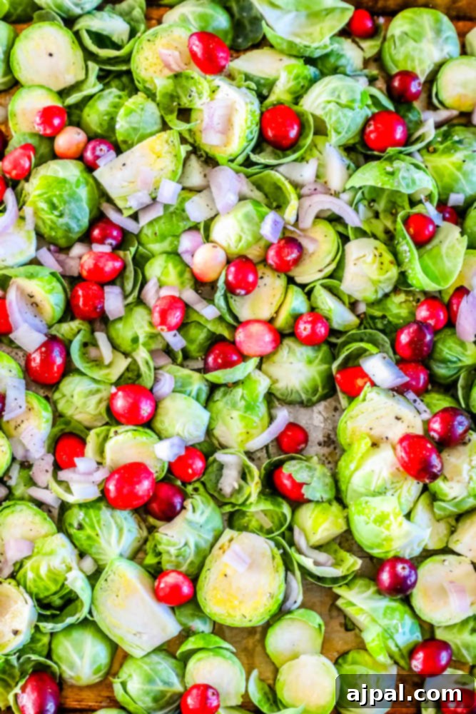 brussels sprouts with cranberries on sheet pan