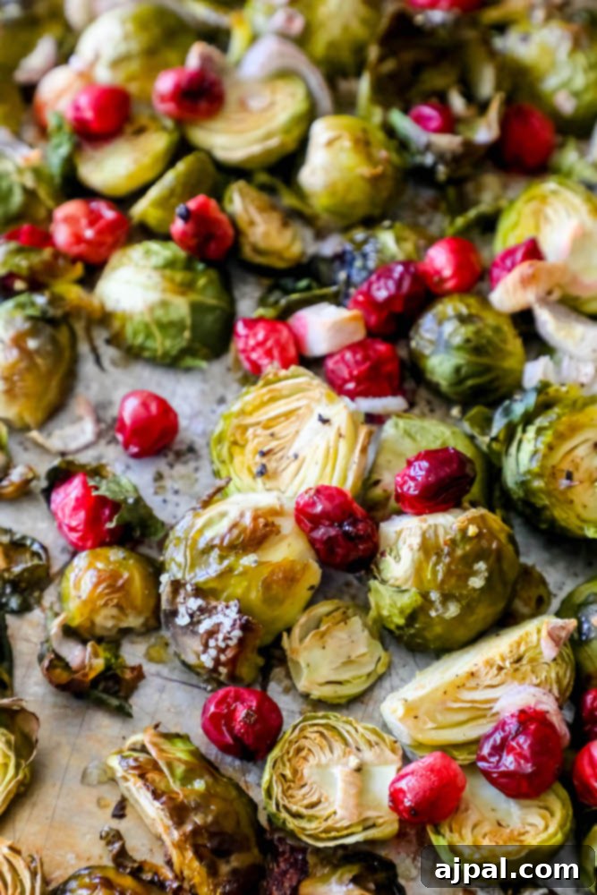 brussels sprouts with cranberries on sheet pan