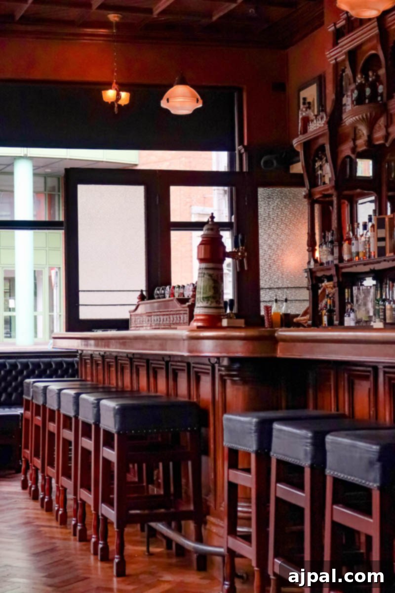 Traditional wooden bar interior in a cozy Dublin pub
