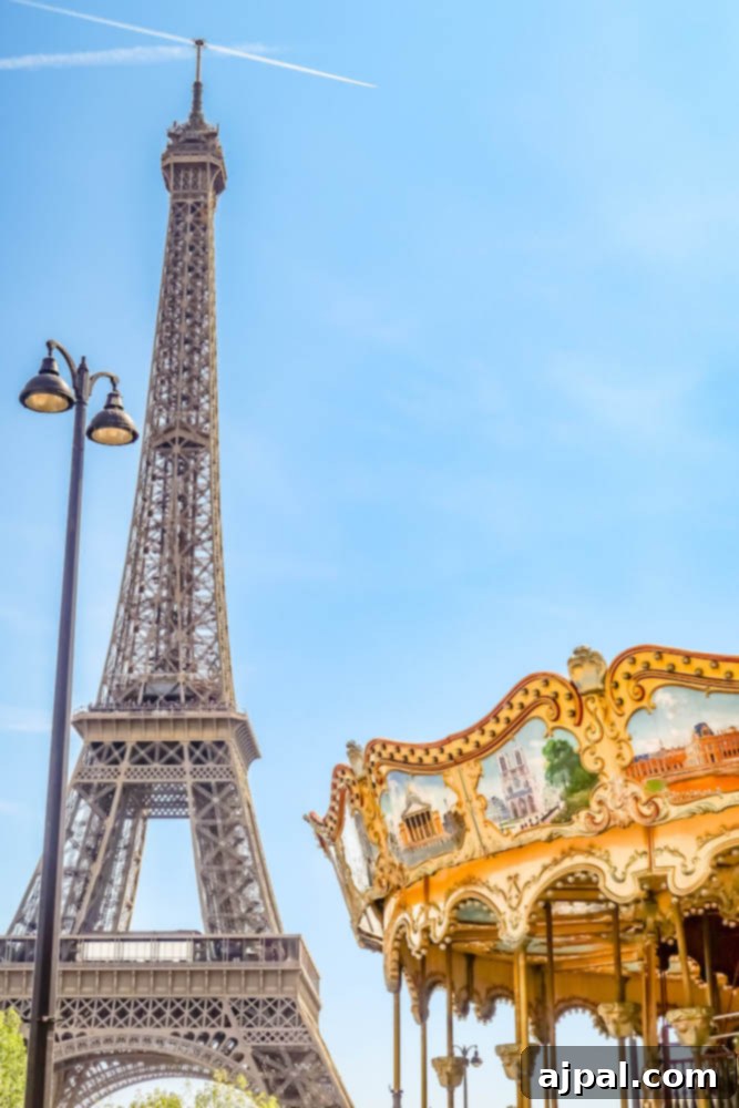 Book a British Isles Cruise: Your Adventure Awaits 16 A charming carousel near the iconic Eiffel Tower, bathed in the soft glow of Parisian light.