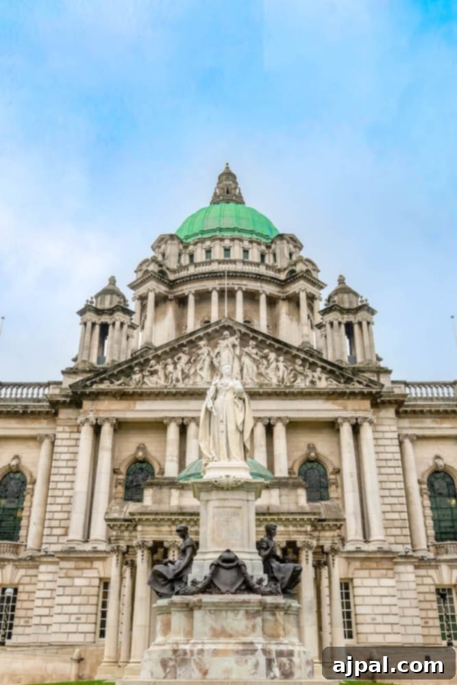 The impressive Belfast City Hall, a monumental landmark in Northern Ireland, a key stop on a British Isles Cruise.