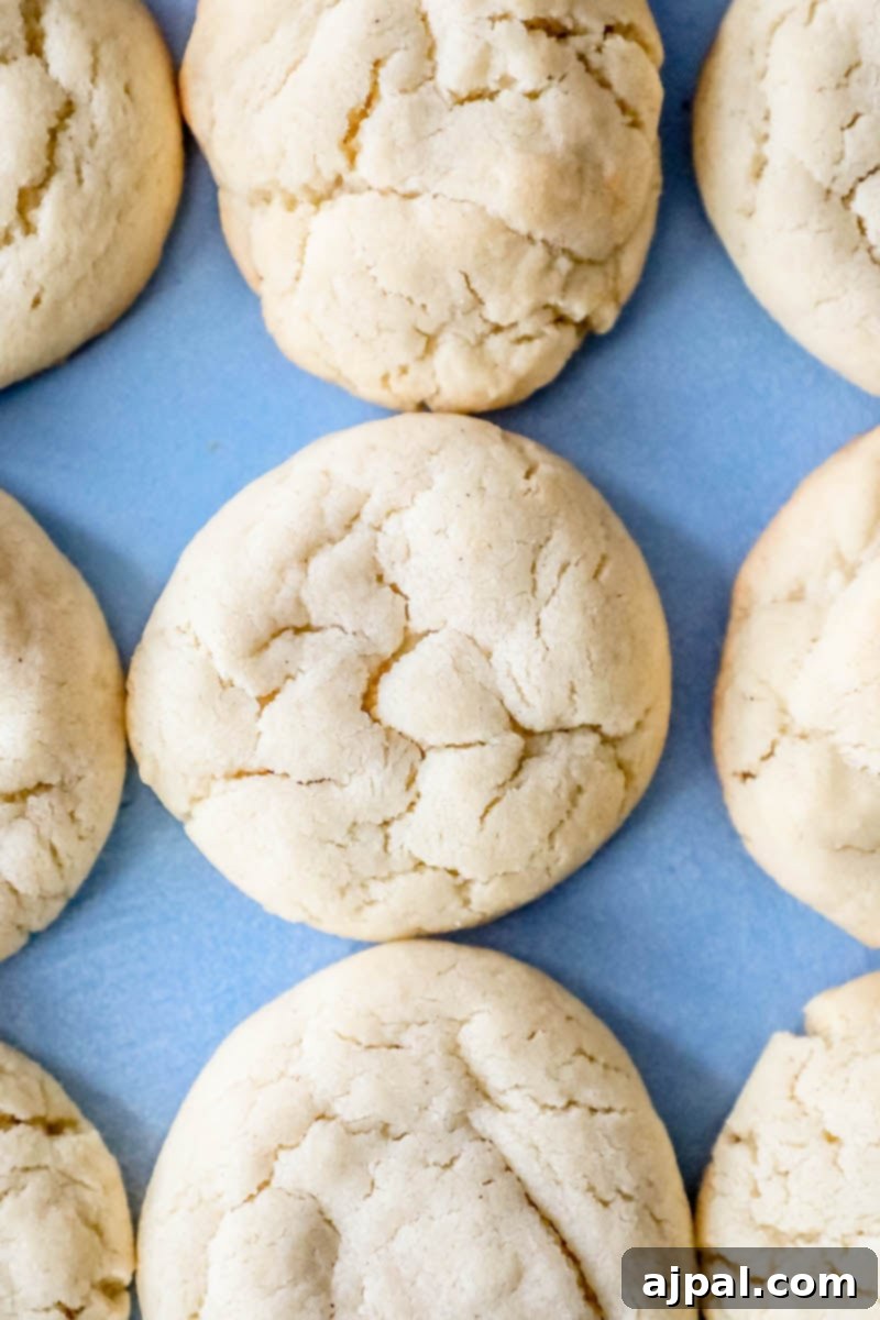 Unforgettable Chewy Sugar Cookies Easy Recipe 2 A pile of perfectly baked chewy sugar cookies on a rustic wooden table, ready to be enjoyed.