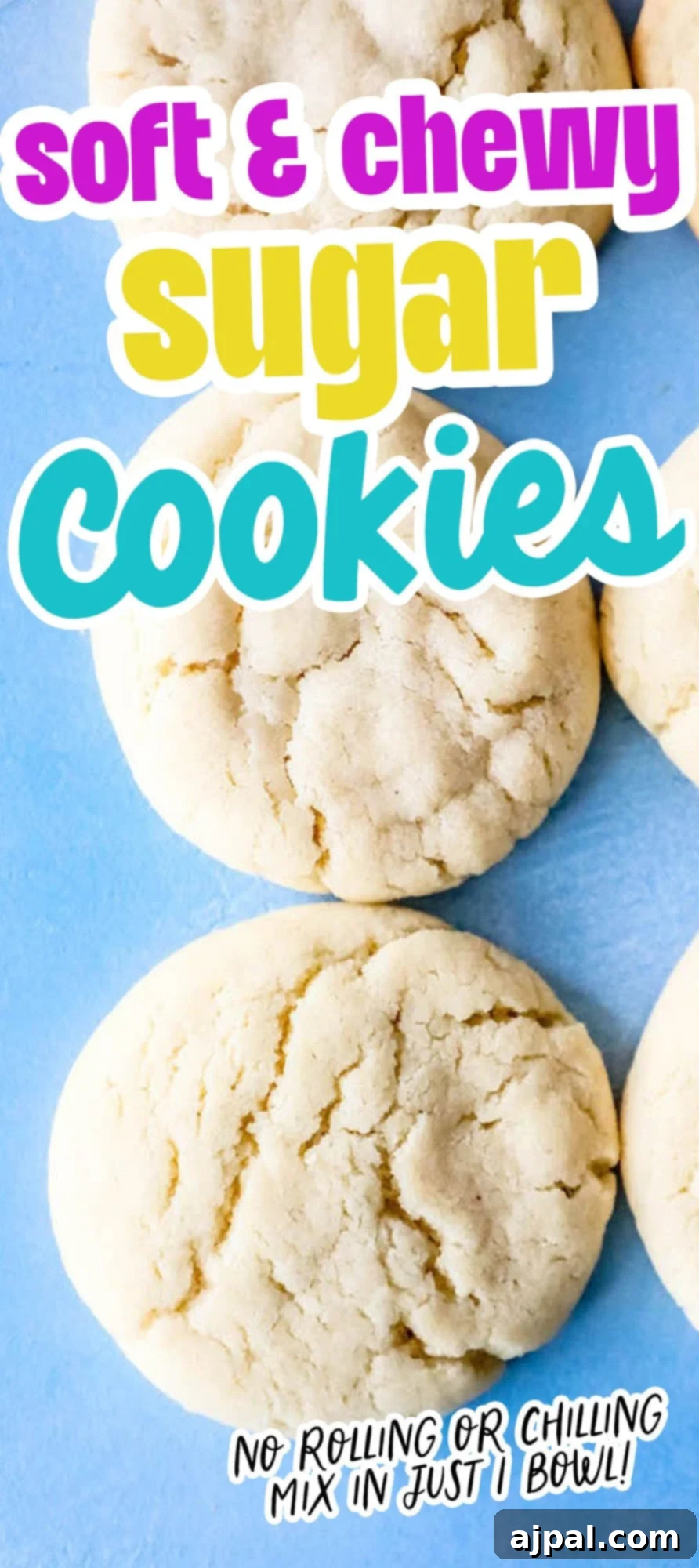 Unforgettable Chewy Sugar Cookies Easy Recipe 9 picture of puffy soft sugar cookies on a blue table