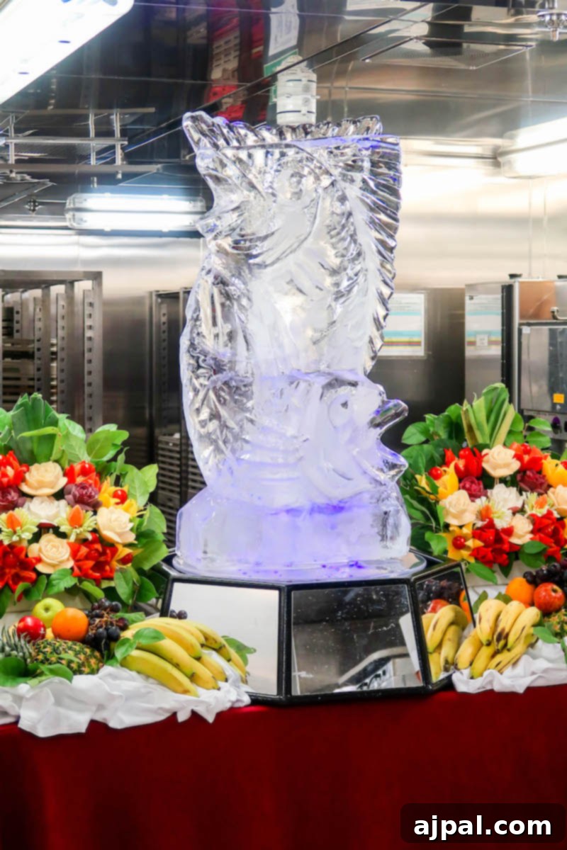 West Coast Majesty: A Royal Princess Voyage 12 An ice sculpture of a fish displayed on a table while cruising with Princess Cruises.