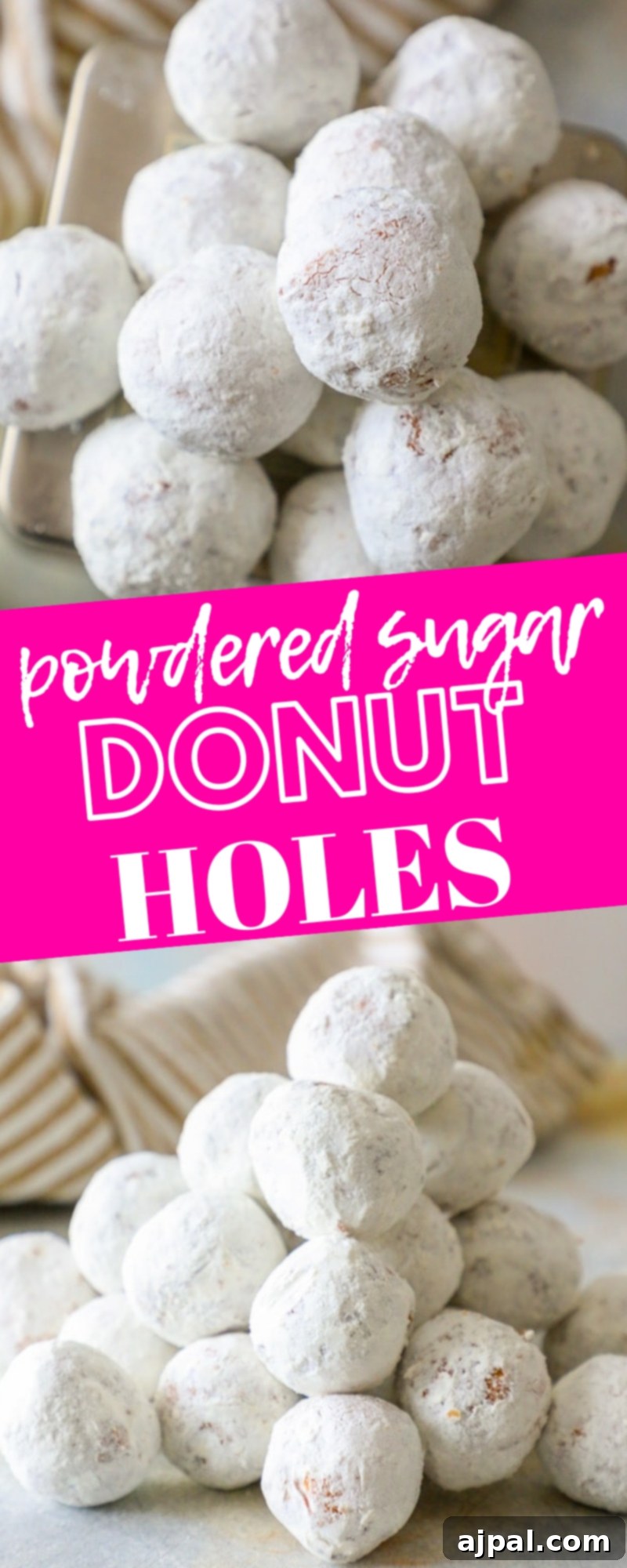 Effortless Powdered Doughnut Delights 8 pile of powdered sugar donut holes