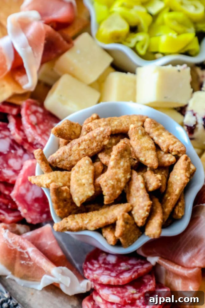 Crafting the Perfect Cheese Board 4 A close-up of an easy cheese board featuring an array of cheeses, crackers, cured meats, and nuts, artfully arranged for casual entertaining.