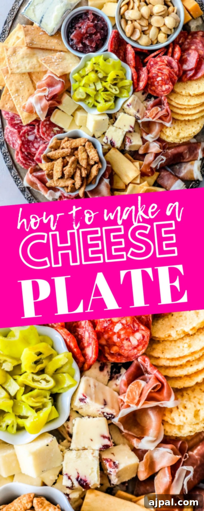 Crafting the Perfect Cheese Board 9 A comprehensive guide on how to assemble a perfect cheese plate, showcasing a variety of cheeses, cured meats, fruits, nuts, and crackers.