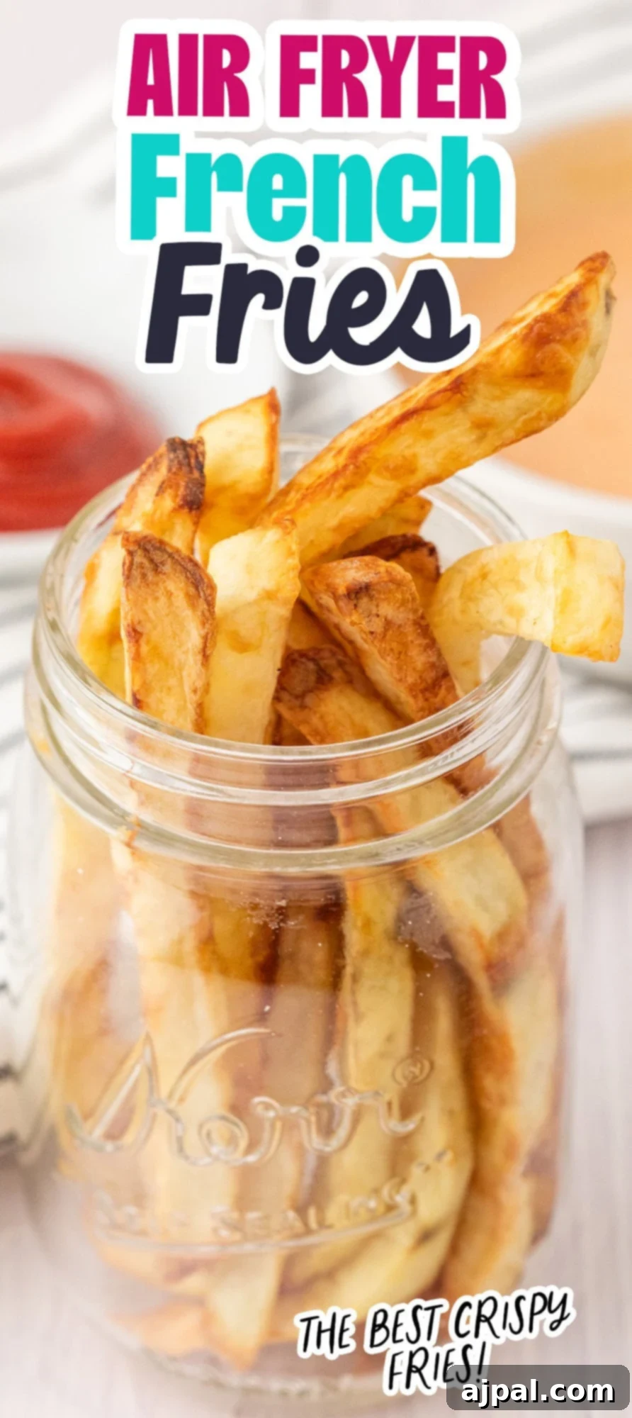 crispy air fried french fries in a glass jar