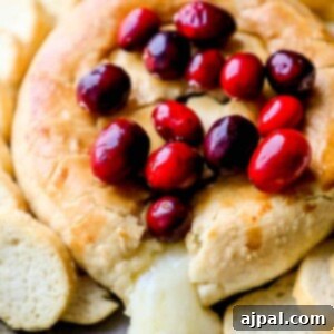 Gooey Cranberry Apricot Brie 9 Cranberry Apricot Baked Brie served with crackers and fresh cranberries.