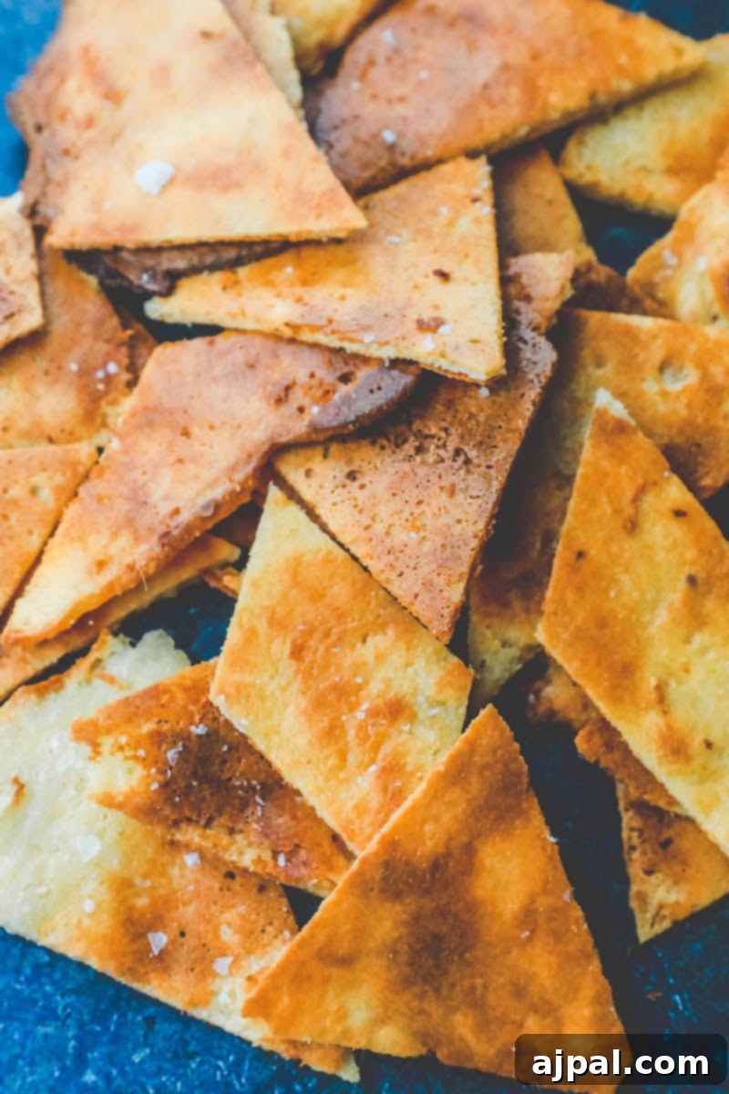 Quick Keto Tortilla Crisps 5 Picture of keto tortilla chips stacked neatly on a plate.