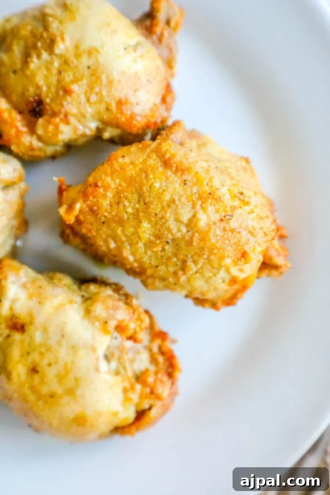 Crispy Adobo Air Fried Chicken Thighs 3 picture of air fried chicken thigh with crunchy seasoning on a plate