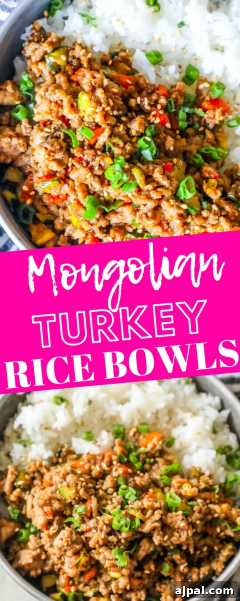 Weeknight Mongolian Turkey Rice Bowls 8 Two enticing views of Easy Mongolian Turkey and Rice Bowls, showcasing the vibrant ingredients and delicious sauce.