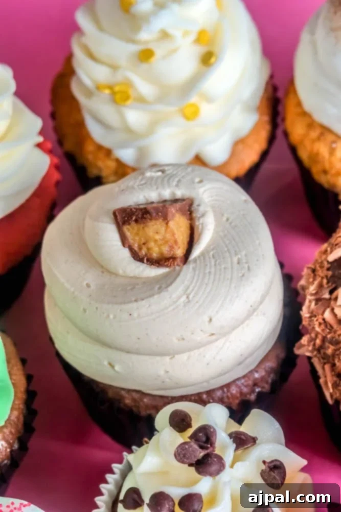 A group of cupcakes with frosting and sprinkles on a pink background in Oxnard, California.