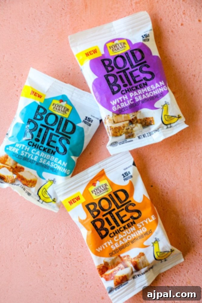 Foster Farms Low Carb Bold Bites in a convenient package, highlighting their health benefits.