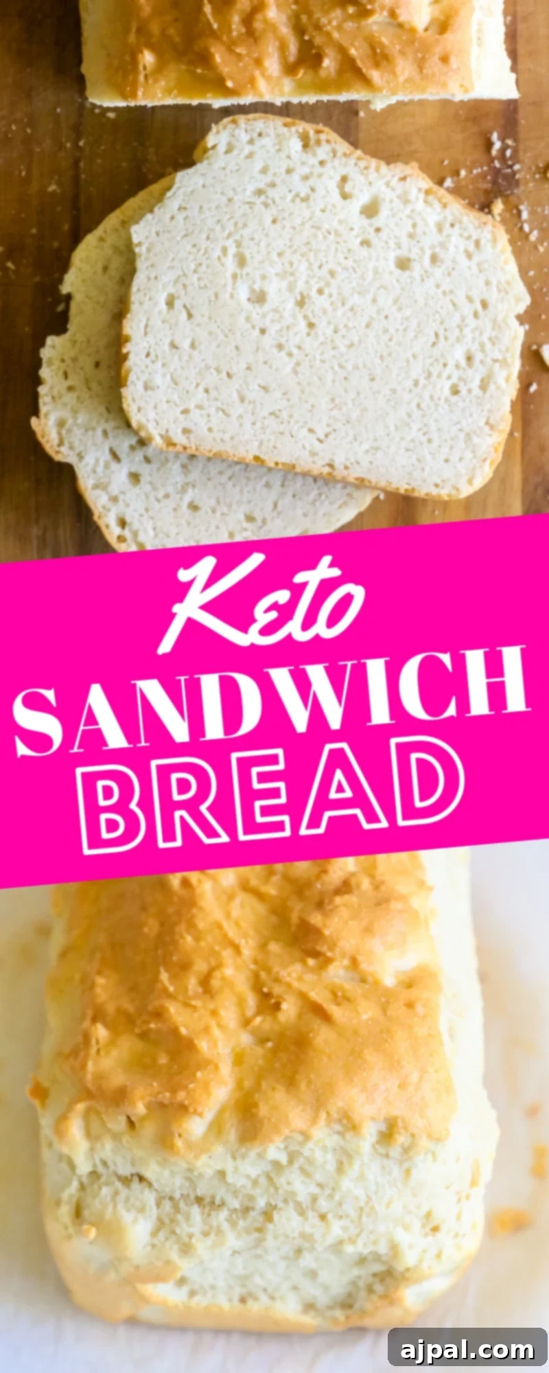 Effortless Keto Sandwich Loaf 9 A cutting board with perfectly baked, sliced Keto sandwich bread, ready to be enjoyed as a low-carb meal.