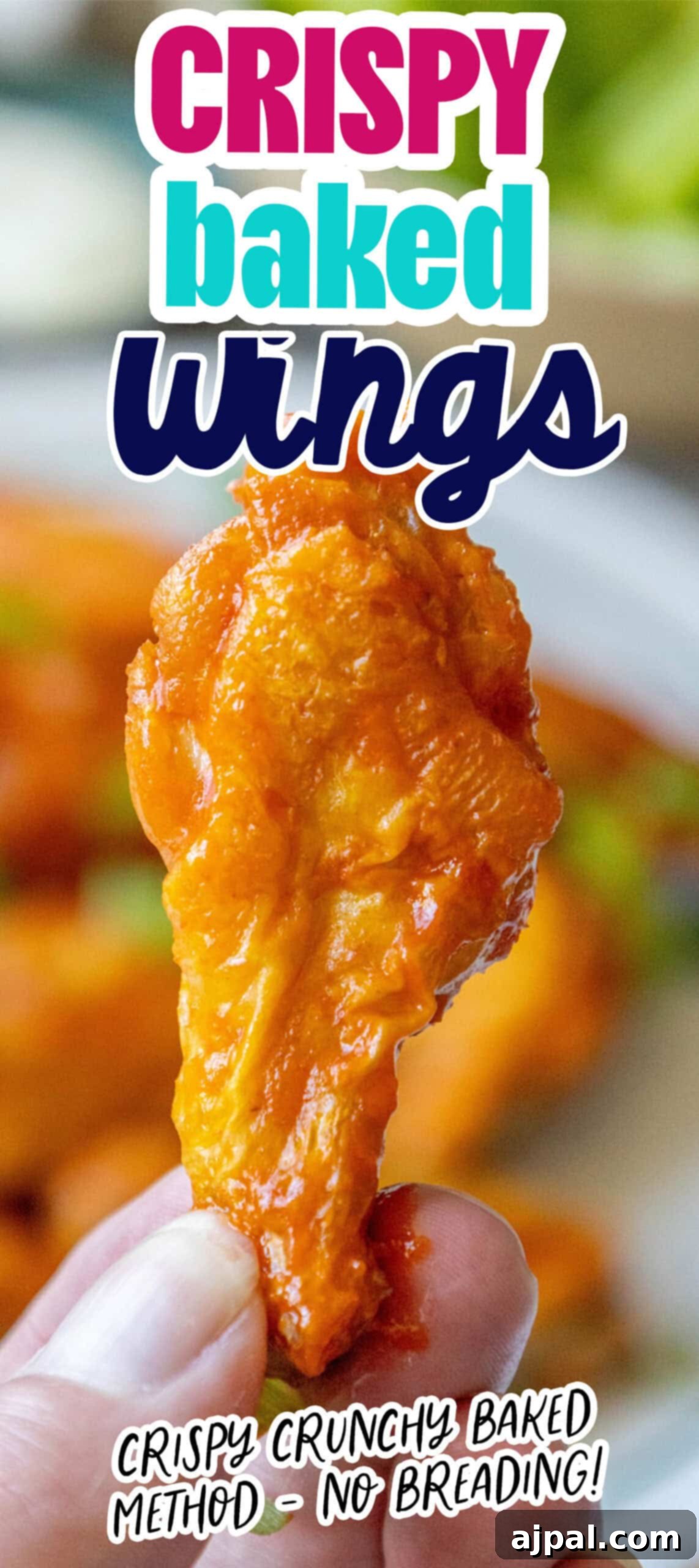 A visually stunning close-up of crispy baked chicken wings, showcasing their golden-brown skin and succulent texture, inviting viewers to savor every bite.