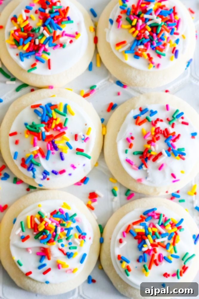 Simple Lofthouse Style Frosted Sugar Cookies 11 picture of four iced cookies with sprinkles