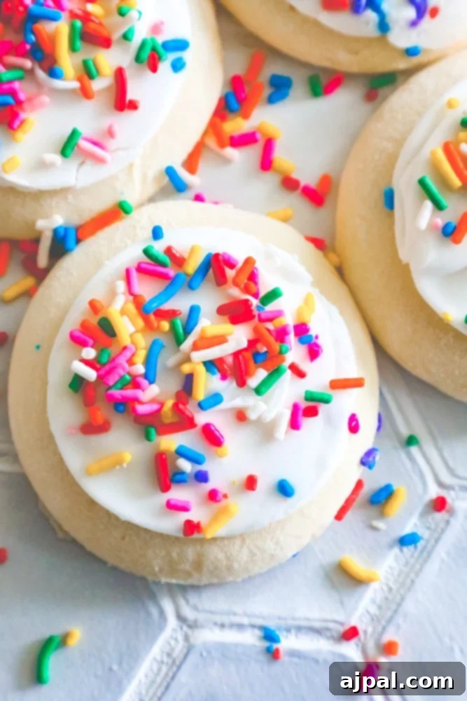 Simple Lofthouse Style Frosted Sugar Cookies 12 closeup picture of frosted cookie and sprinkles