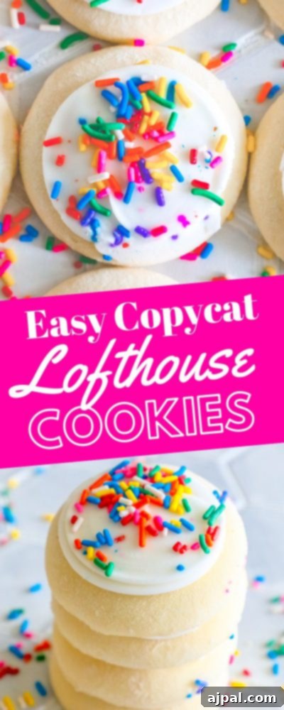Simple Lofthouse Style Frosted Sugar Cookies 13 long picture with two photos of iced cookies and sprinkles