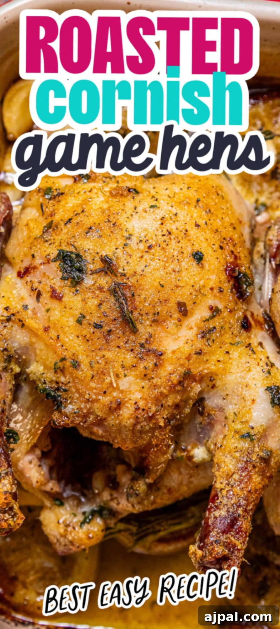 Best and easy recipe for Roasted Cornish Game Hens, showcased in a vertical format.