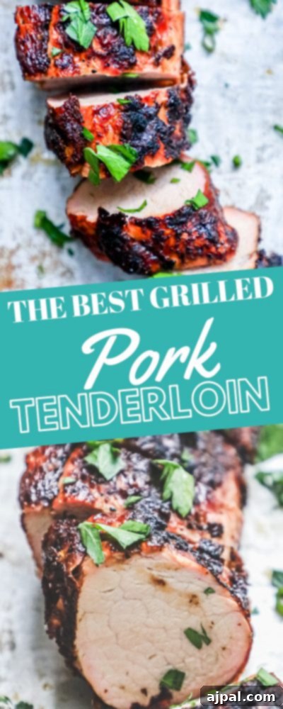 The Ultimate Grilled Pork Tenderloin 10 Two pictures on top of each other showing outside crust and inside pork meat of grilled pork tenderloin