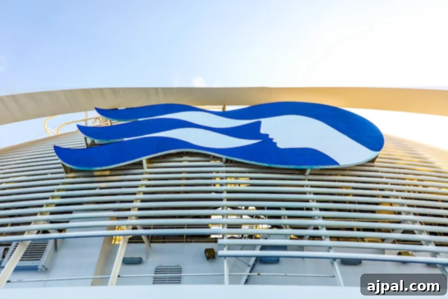 Sky Princess's Stellar Bar Hop 2 A stylized logo featuring the Ocean Medallion on the side of a blue and white cruise ship, symbolizing innovation in cruising.