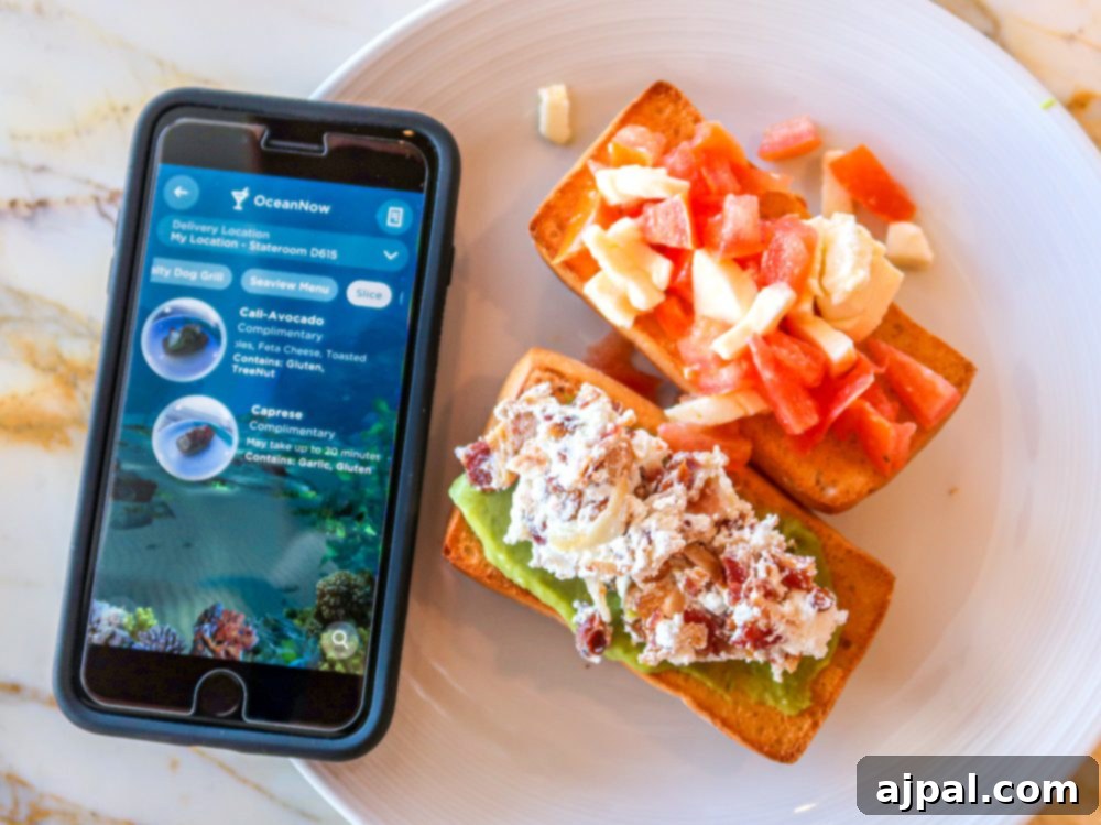 Sky Princess's Stellar Bar Hop 13 Two enticing sandwiches are neatly arranged on a plate next to a phone, captured during the Sky Princess Bar Crawl, showcasing the ease of ordering food while enjoying drinks.