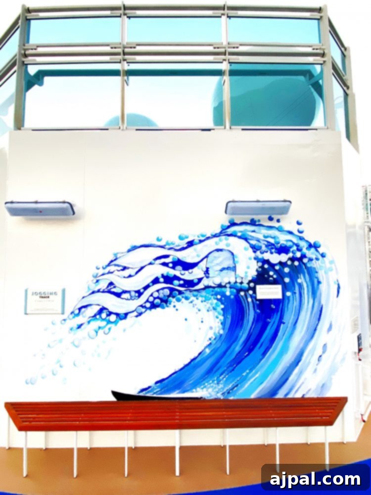 Sky Princess's Stellar Bar Hop 9 A stunning wave painting is vibrantly displayed, setting an artistic mood during The Ultimate Sky Princess Cruise Ship Bar Crawl.