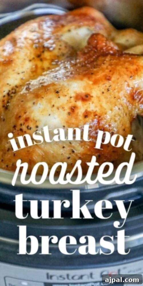 Perfect Instant Pot Turkey Breast 10 A close-up view of a perfectly roasted turkey breast resting inside an Instant Pot, showcasing its golden-brown skin and succulent appearance.