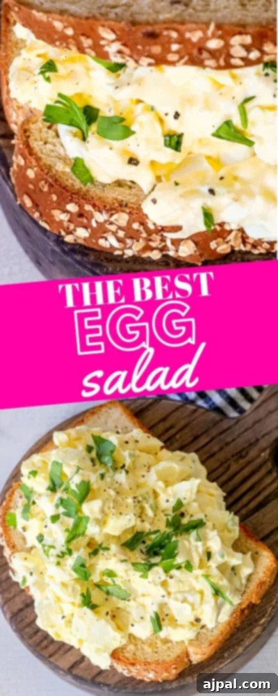 A tall, inviting image of the best classic egg salad recipe, highlighting its creamy texture and fresh ingredients.