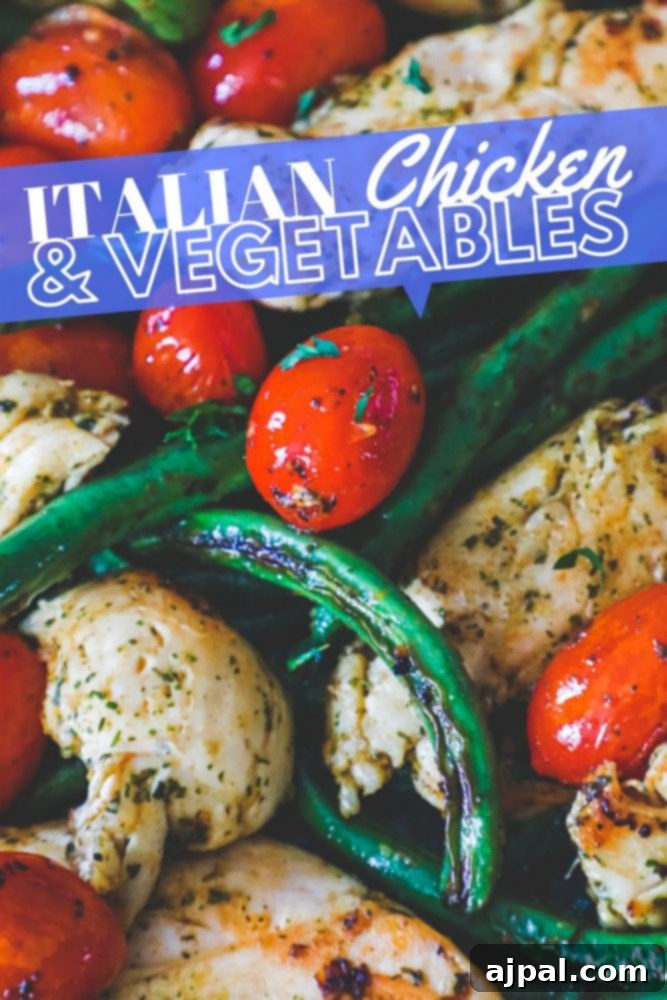 One Pan Tuscan Chicken and Vegetables 9 chicken, green beans, and tomatoes in a pan