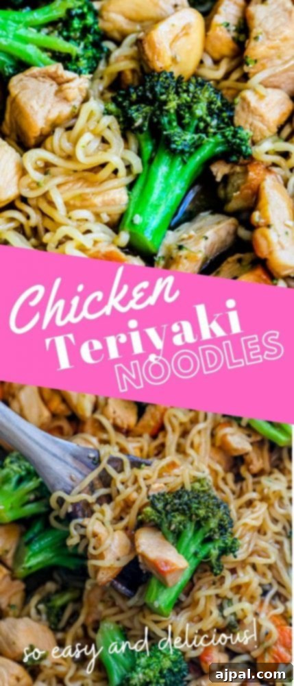 Homemade Teriyaki Chicken Noodles 7 A vibrant chicken teriyaki noodle bowl with broccoli and carrots, perfectly garnished