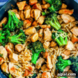 Homemade Teriyaki Chicken Noodles 8 Chicken and broccoli stir fry in a skillet with teriyaki noodles.