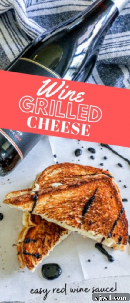 A bottle of red wine sits beside a gourmet grilled cheese sandwich, beautifully plated and ready to be enjoyed.