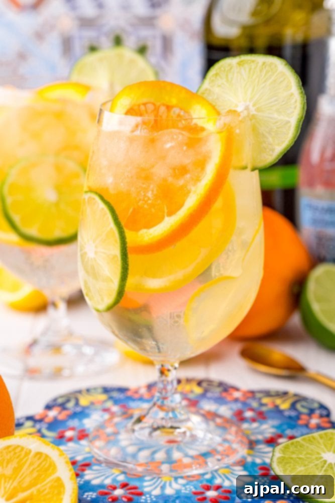 Crafting the Perfect Port and Tonic 23 Two elegant glasses of Port and Tonic cocktails, each garnished with slices of fresh oranges and limes, ready to be served.